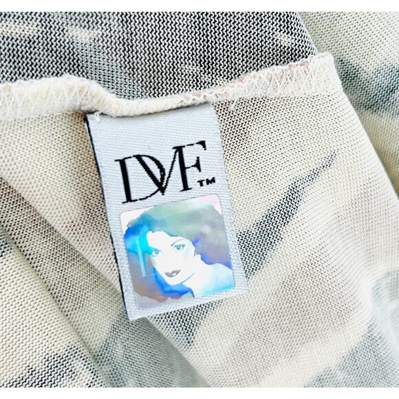 Diane von Furstenberg Ivory Black Tan Brushstroke Silk Wrap Blouse - Picture 6 of 7